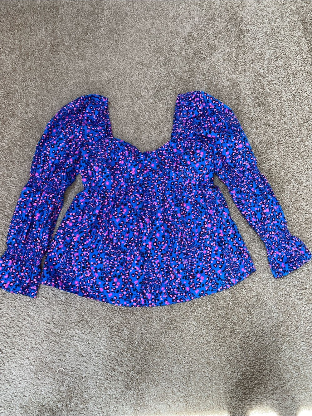 Lilly Pulitzer Preslee Blue & Pink Floral Long-Sleeve Women’s Peplum Top Size 8